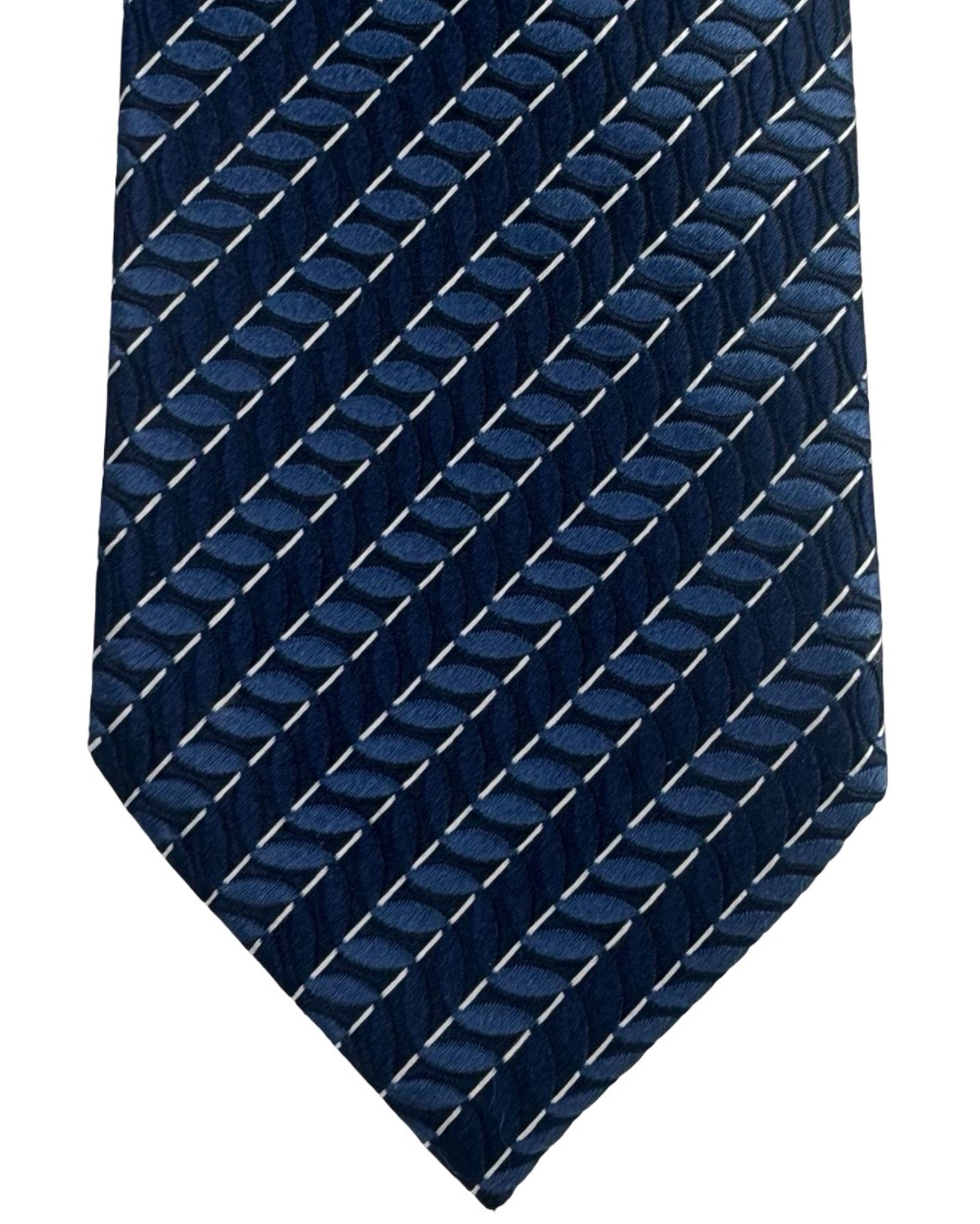 Zegna Silk Tie Midnight Blue Geometric Stripes