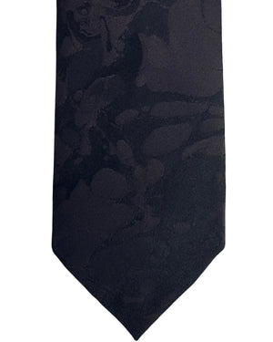 Ermenegildo Zegna Tie Black Brown Floral Jacquard - Skinny Necktie