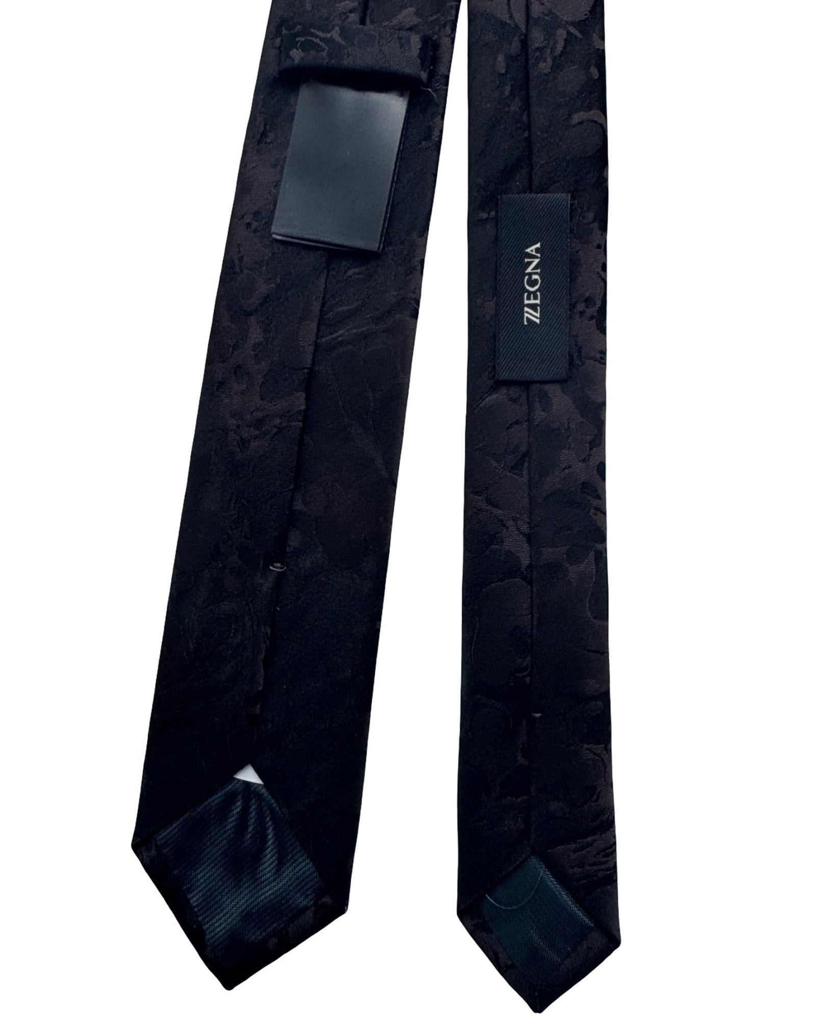 Ermenegildo Zegna Tie Black Brown Floral Jacquard - Skinny Necktie