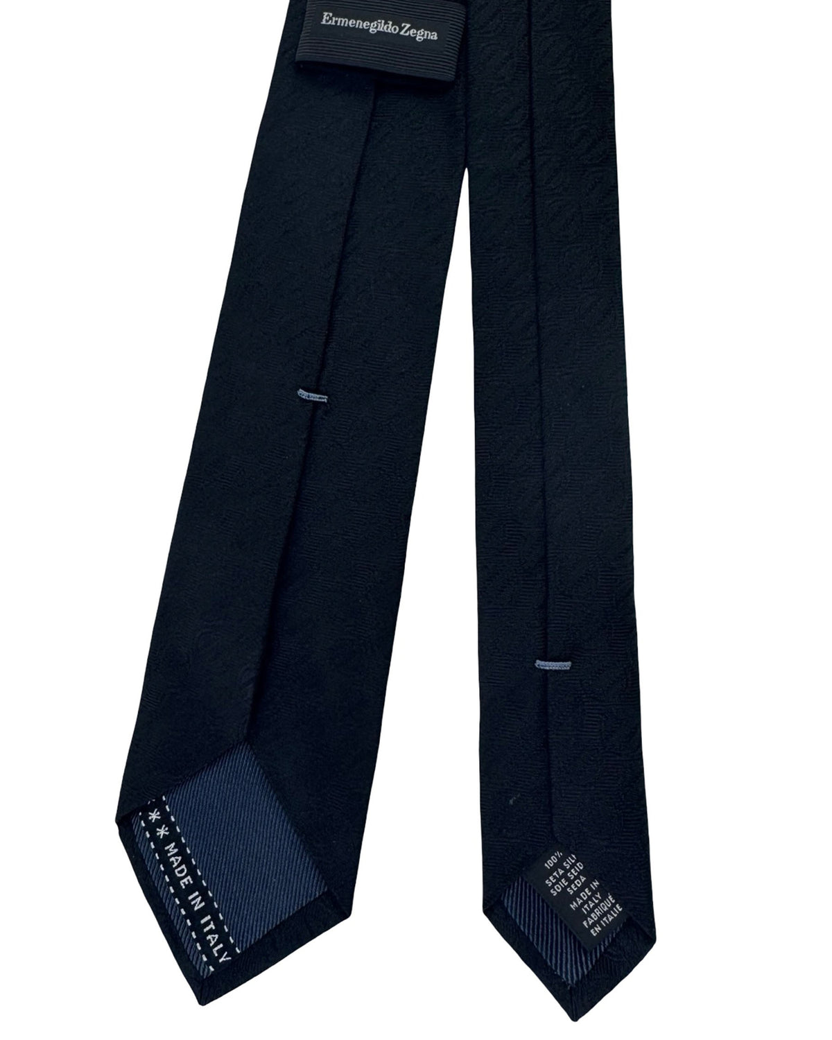 Ermenegildo Zegna Tie Black Navy Chevron Weave - Narrow Necktie