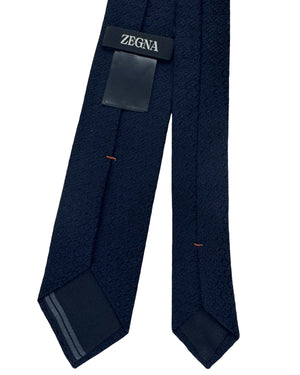 Ermenegildo Zegna Tie Navy Solid Textured - Narrow Necktie