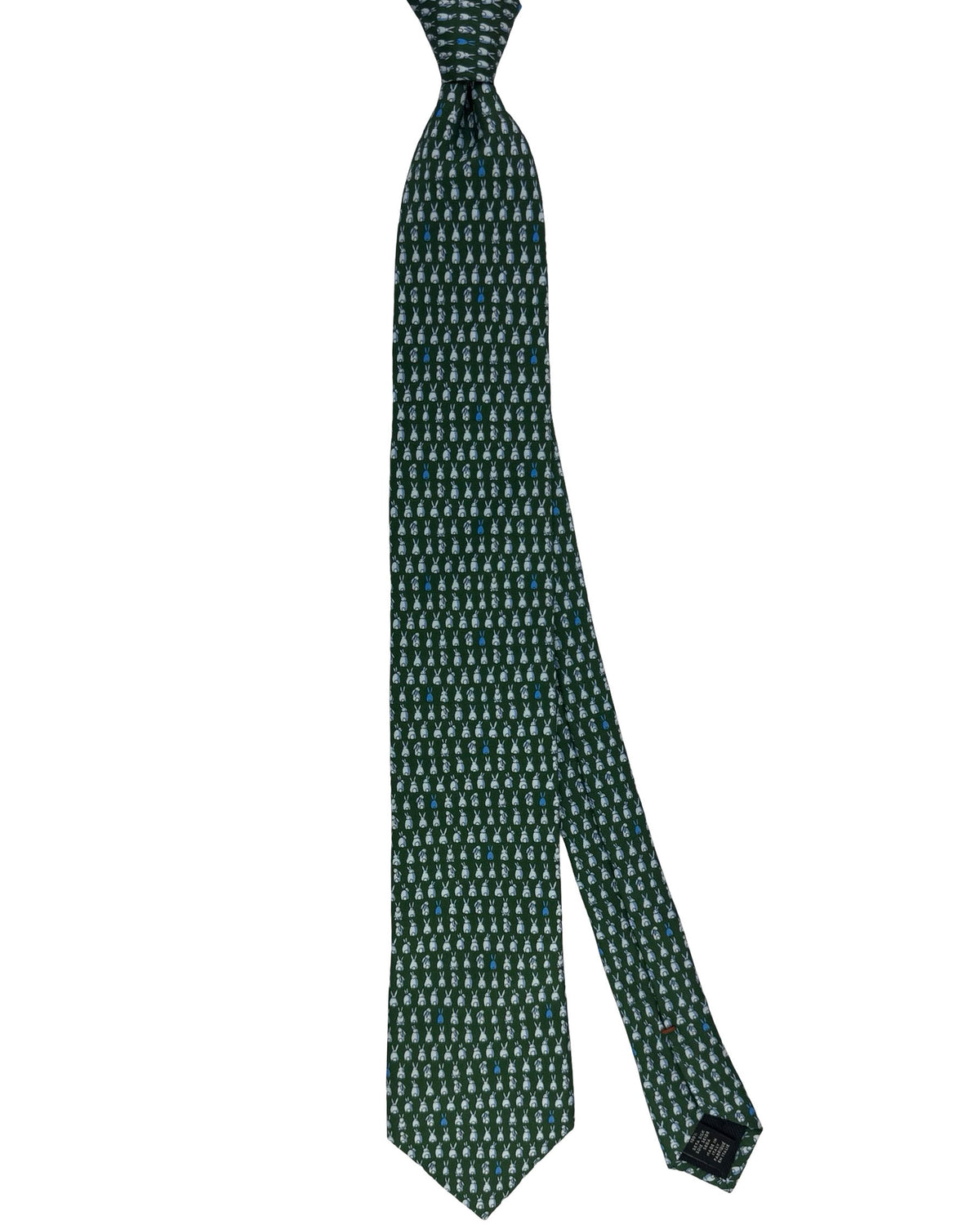 Zegna Silk Tie Green White Blue Rabbit Pattern