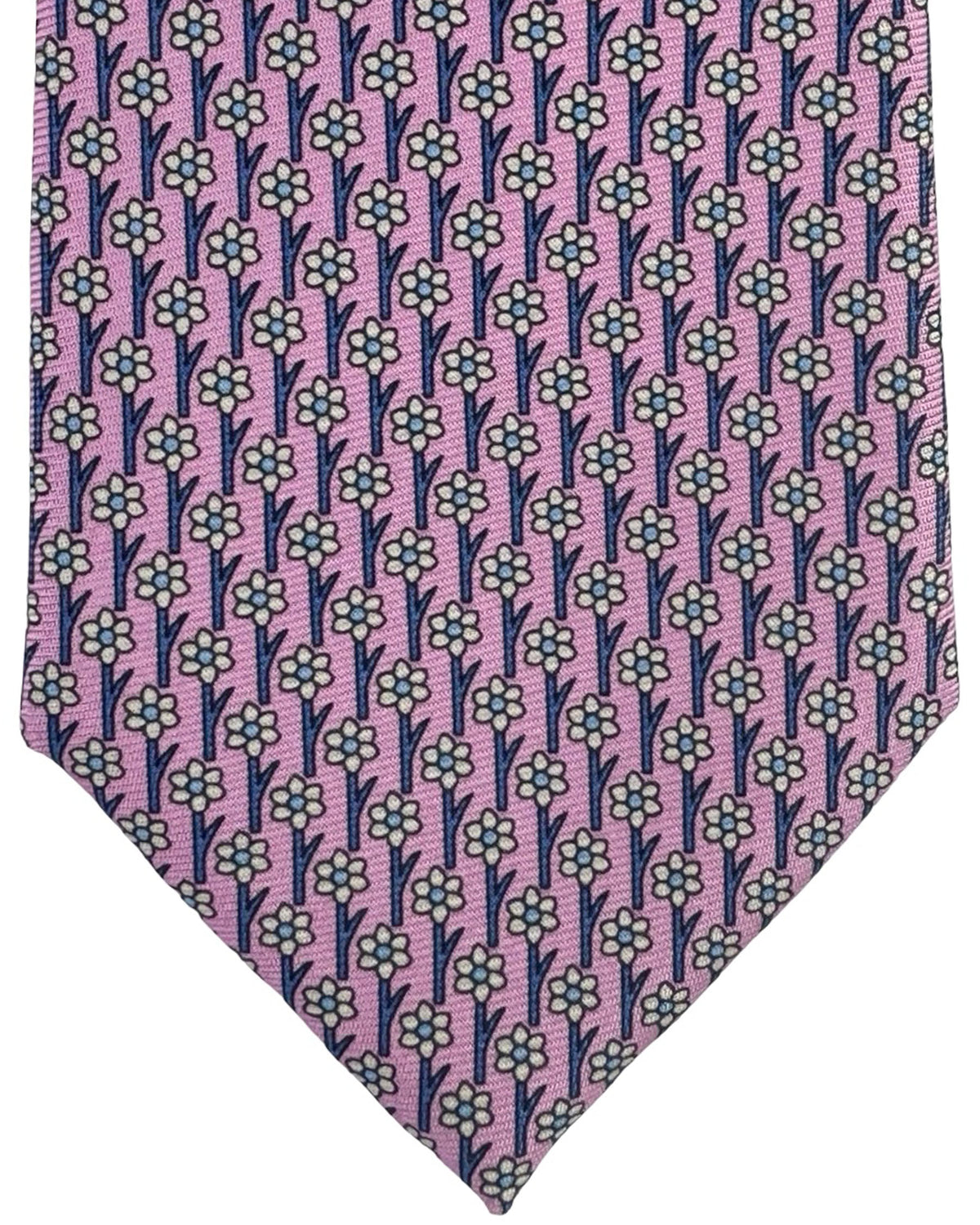 Ermenegildo Zegna Silk Tie Pink Blue Floral Pattern - Narrow Cut