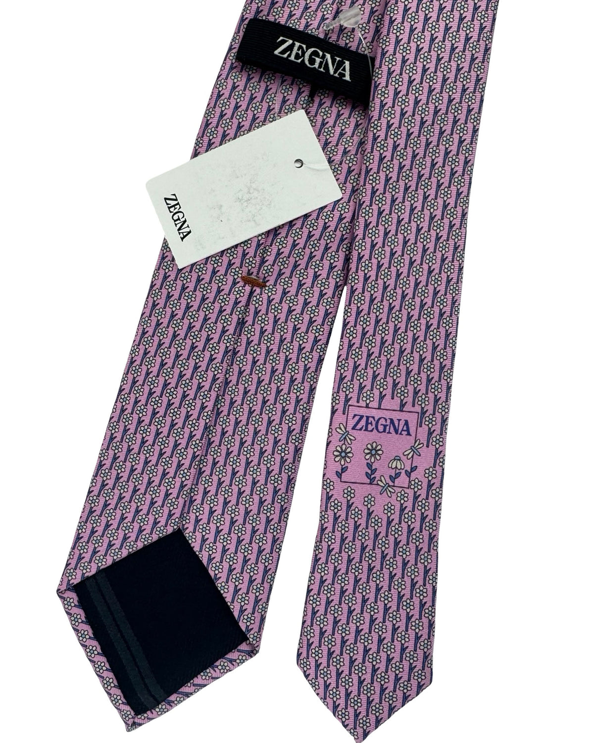 Ermenegildo Zegna Silk Tie Pink Blue Floral Pattern
