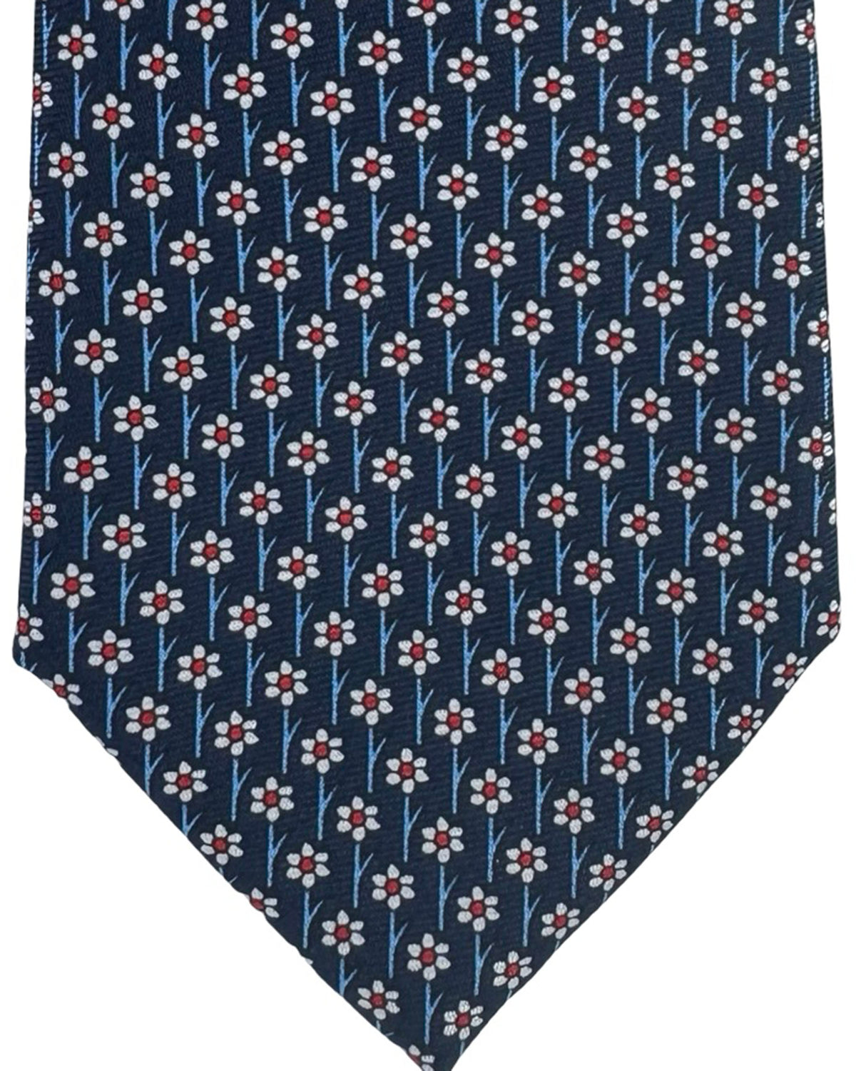 Ermenegildo Zegna Silk Tie Navy Blue Red White Mini Flowers - Narrow Cut