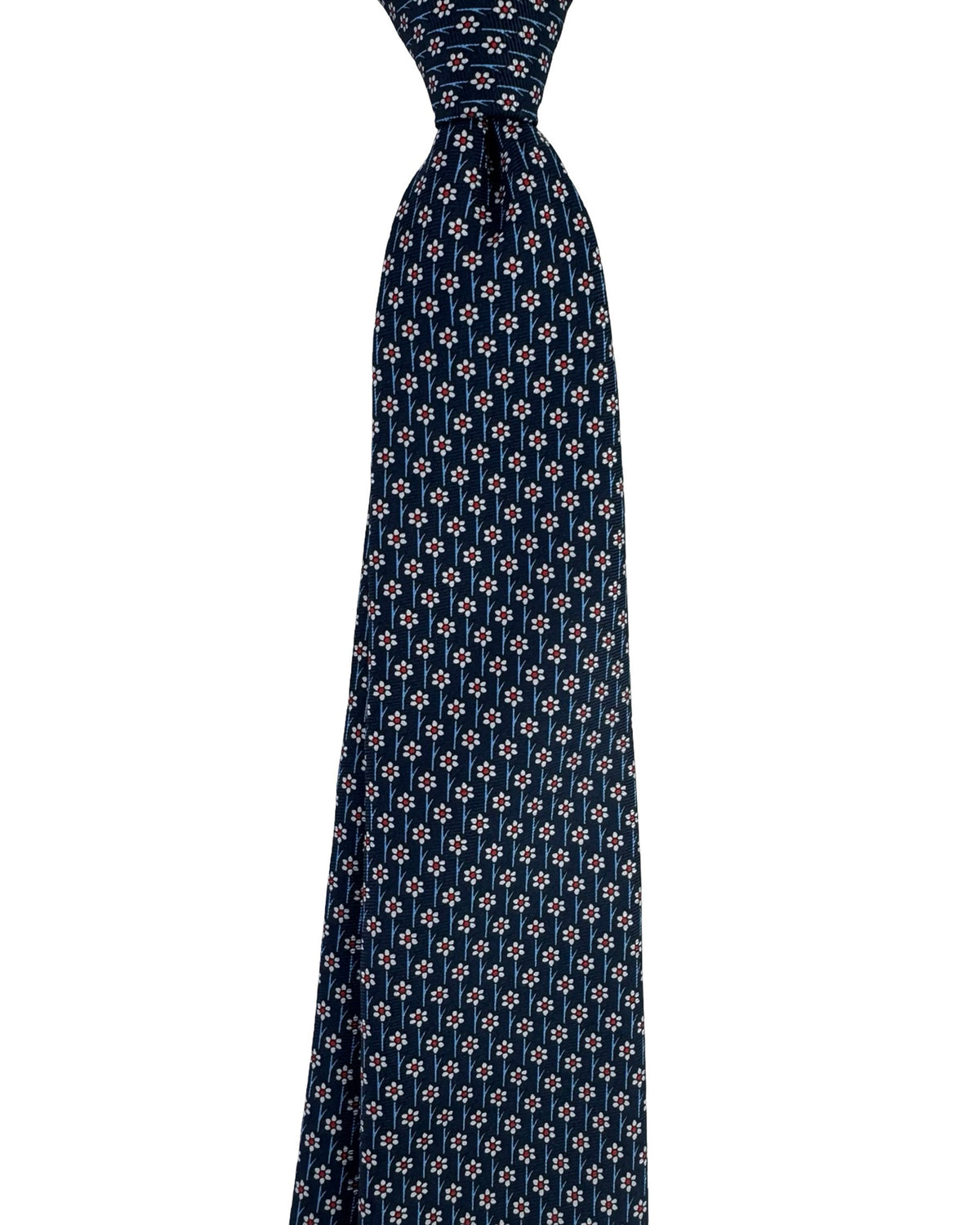 Ermenegildo Zegna Silk Tie Navy Blue Red White Mini Flowers - Narrow Cut