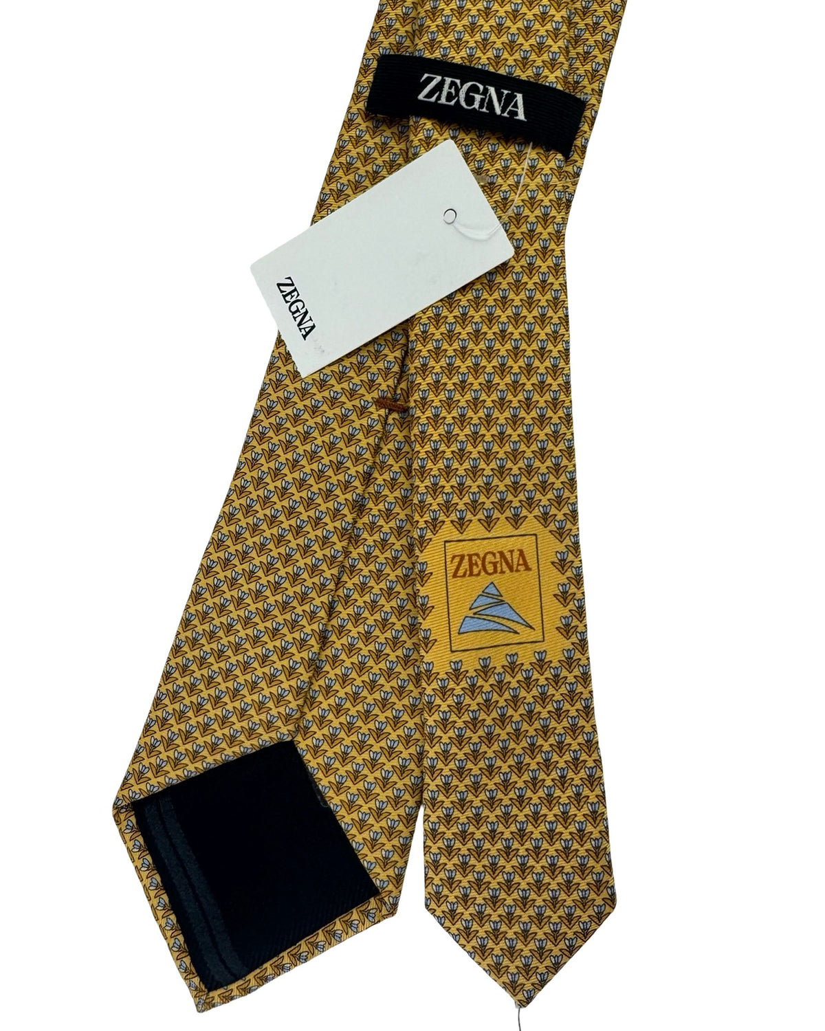 Ermenegildo Zegna Silk Tie Yellow Blue Floral Pattern