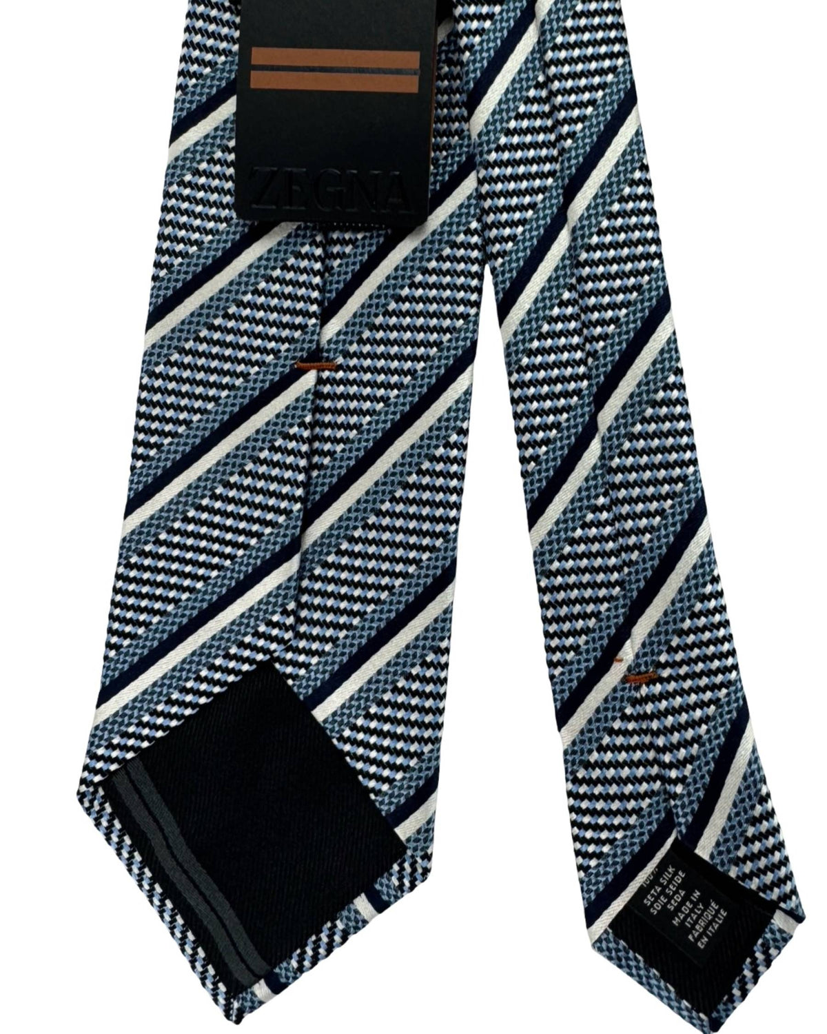 Ermenegildo Zegna Tie Blue White Navy Blue Stripes