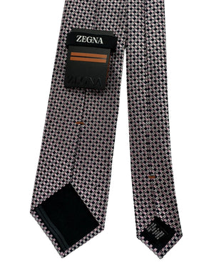 Ermenegildo Zegna Tie Dark Blue Pink Checkered Grid Pattern