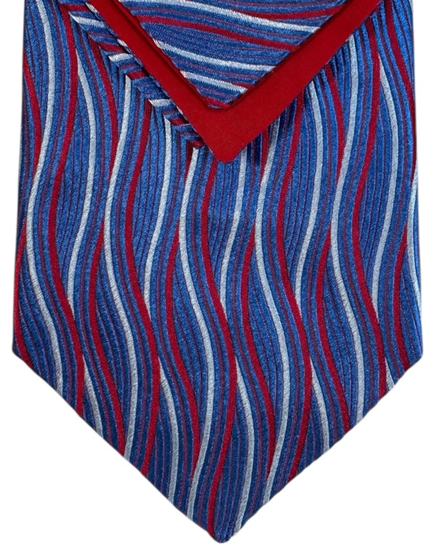 Zilli Silk Tie & Matching Pocket Square Set Midnight Blue And Red Swirl