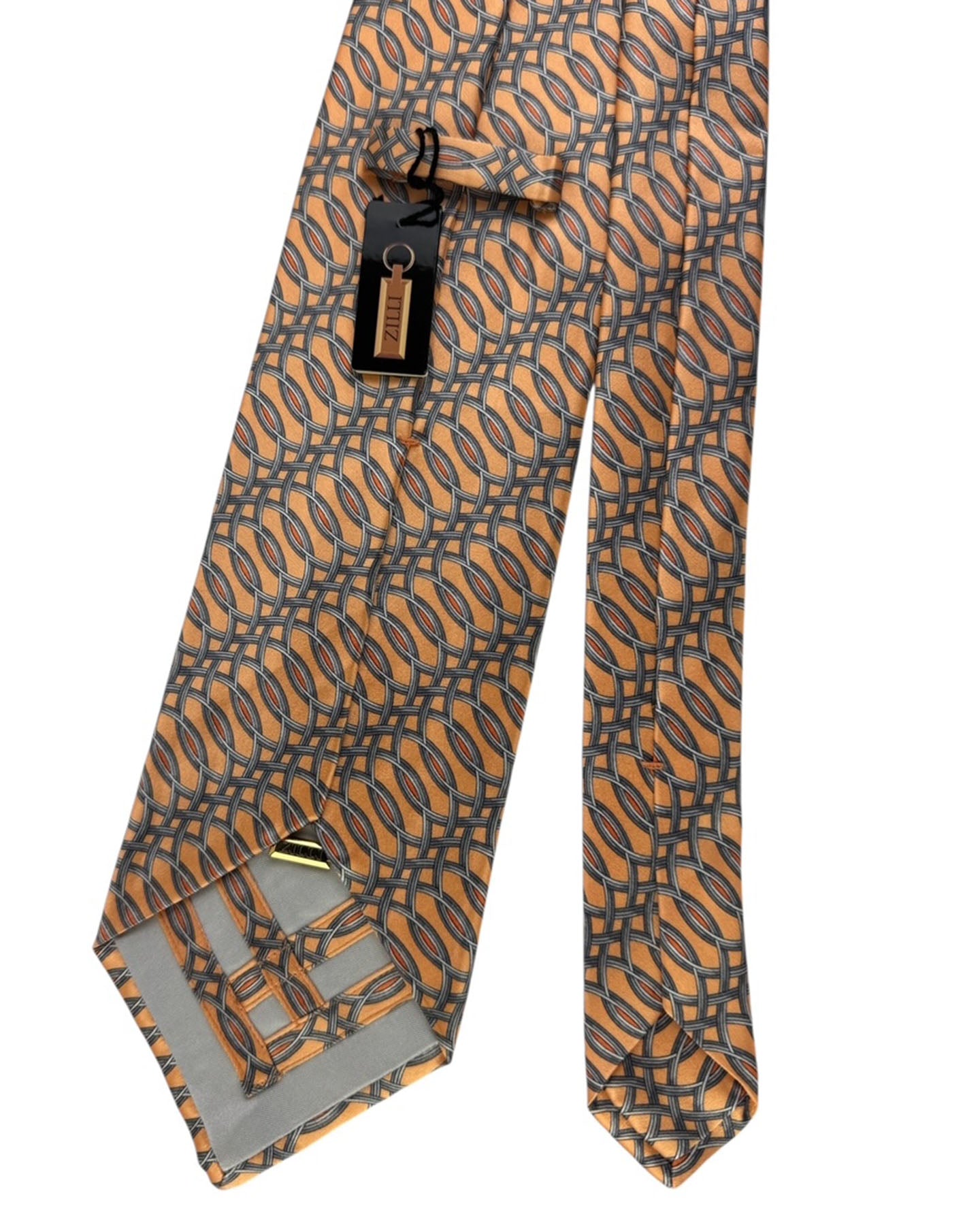 Zilli Sevenfold Tie  Peach And Gray Interwoven Oval