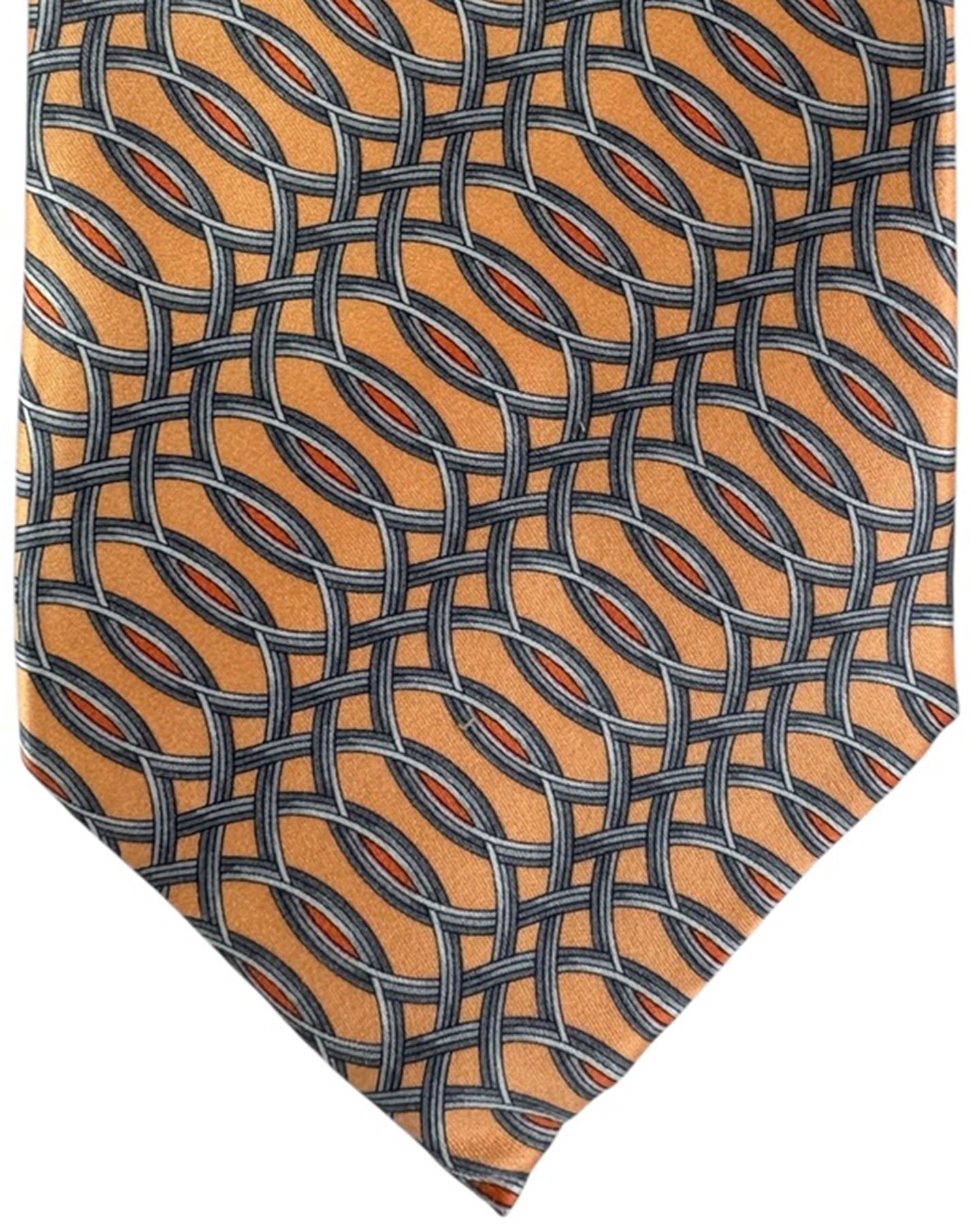 Zilli Sevenfold Tie  Peach And Gray Interwoven Oval