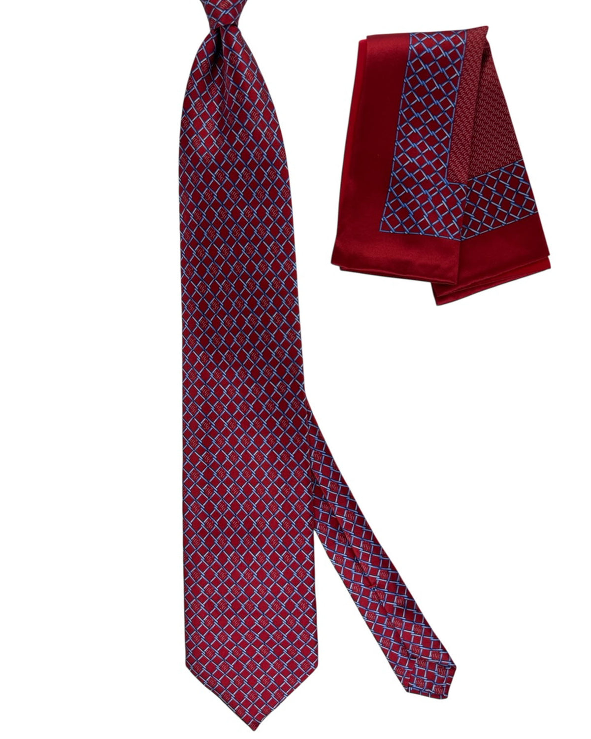 Zilli Silk Tie & Matching Pocket Square Set Red Blue BLACK FRIDAY SALE