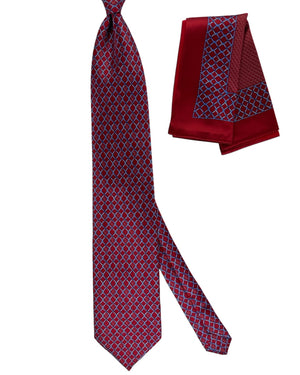 Zilli Silk Tie & Matching Pocket Square Set Red Blue BLACK FRIDAY SALE