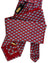 Zilli Silk Tie & Matching Pocket Square Set Red Blue Grey Interlock