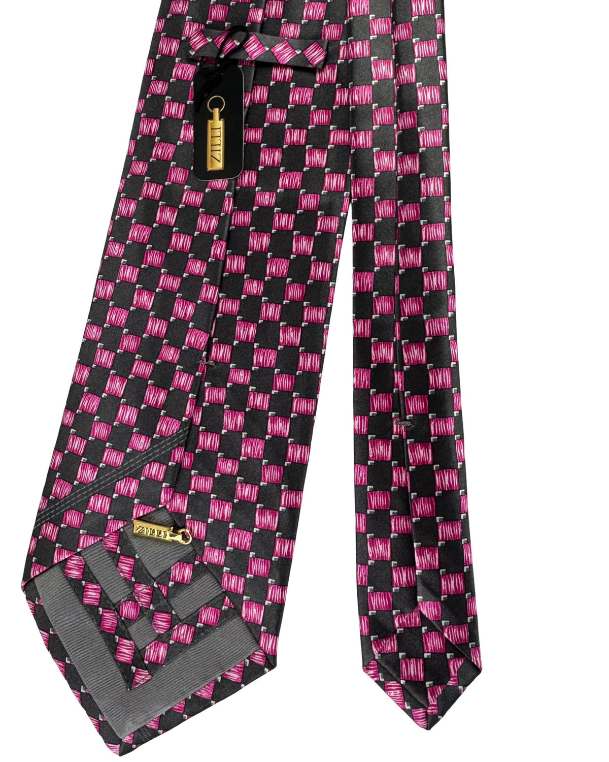 Zilli Tie Grey Pink Geometric Basketweave - Extra Long Necktie