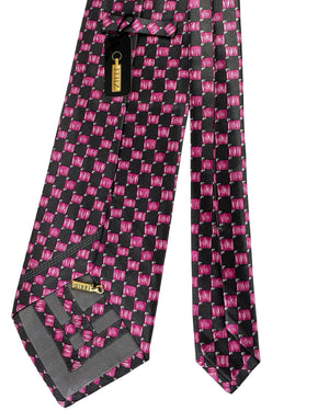 Zilli Tie Grey Pink Geometric Basketweave - Extra Long Necktie