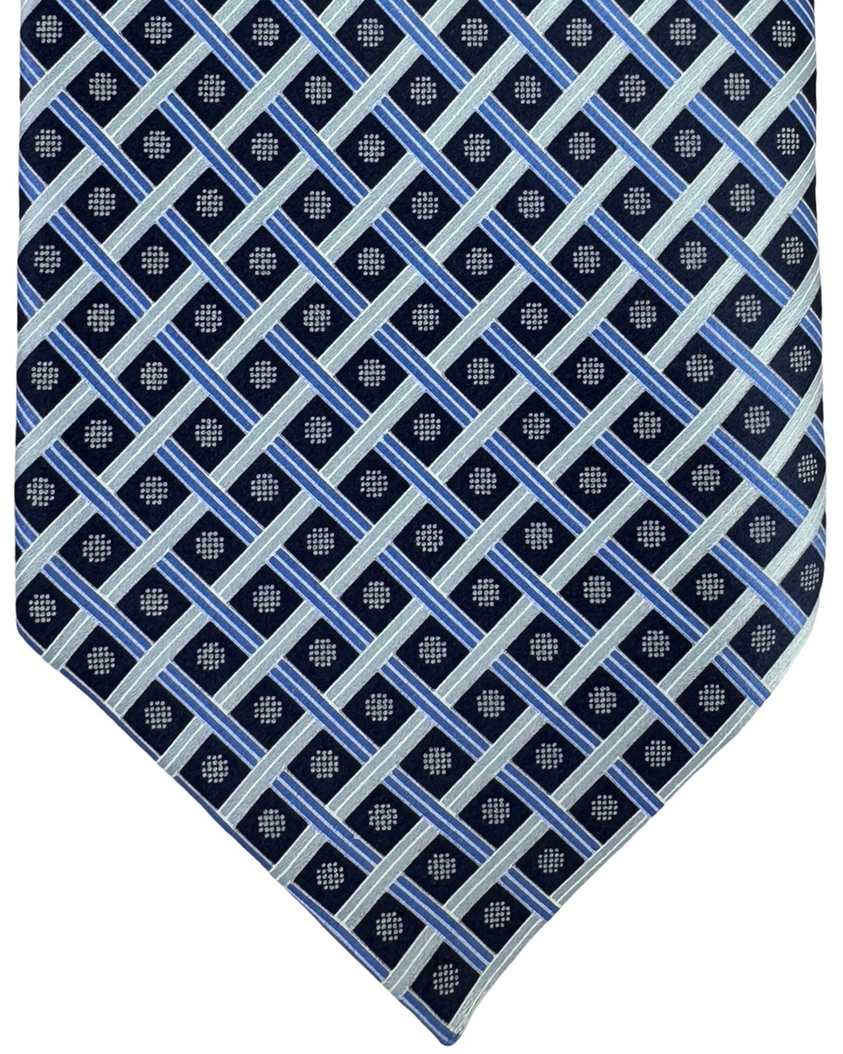 Zilli Extra Long Tie Blue Silver Woven Lattice
