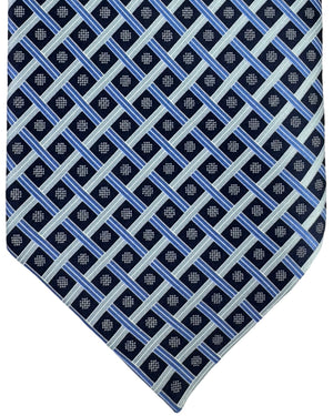 Zilli Extra Long Tie Blue Silver Woven Lattice