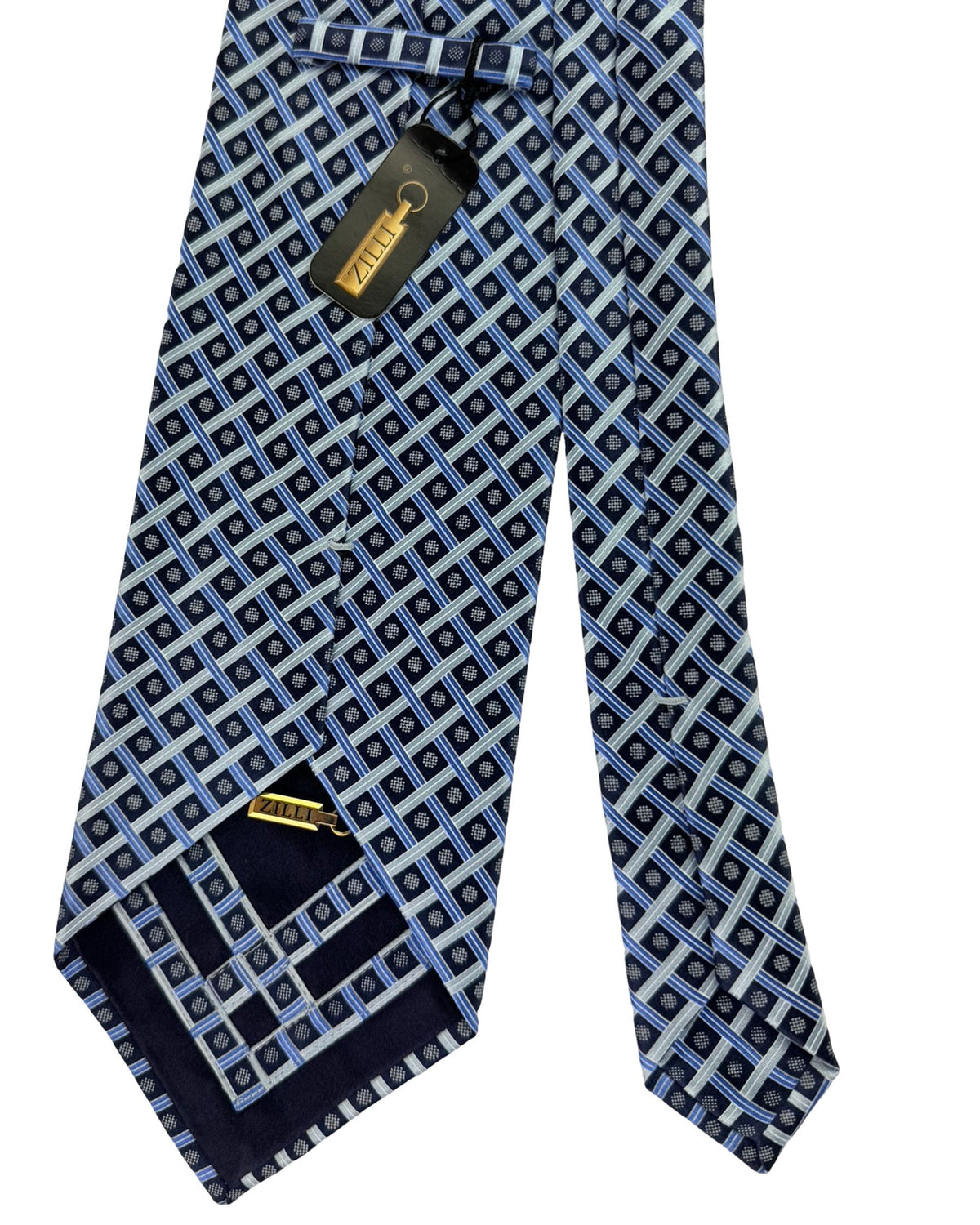 Zilli Tie Blue Silver Woven Lattice - Extra Long Necktie