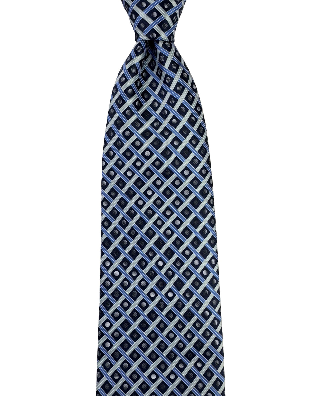 Zilli Extra Long Tie Blue Silver Woven Lattice