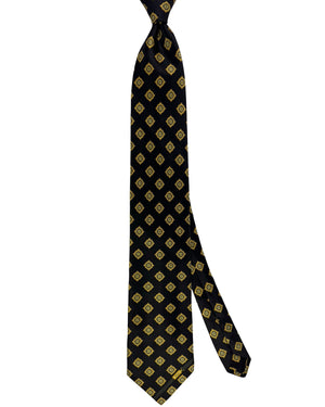 Zilli Extra Long Tie Black Gold Diamond Medallion