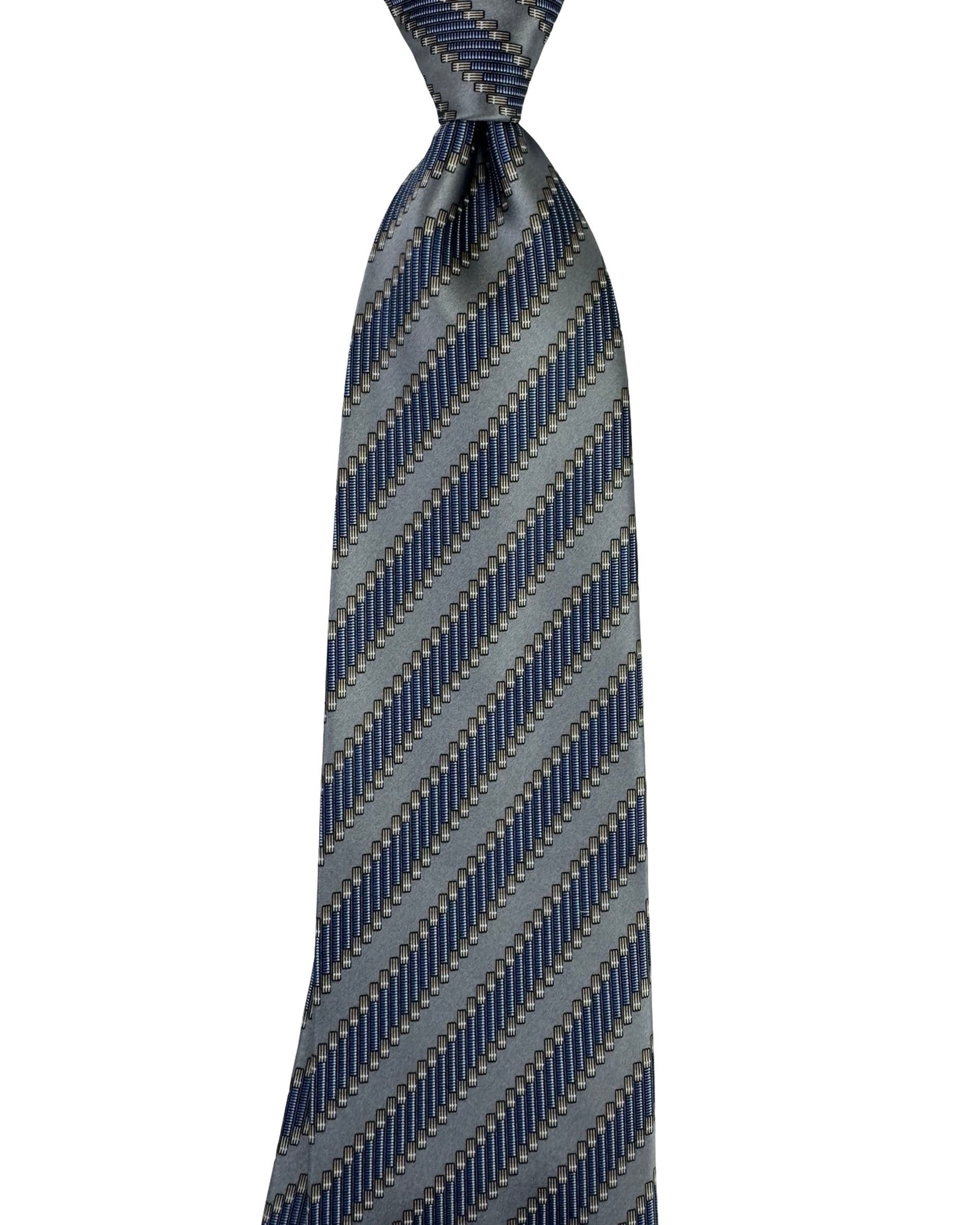 Zilli Extra Long Tie Gray Blue Striped Pattern