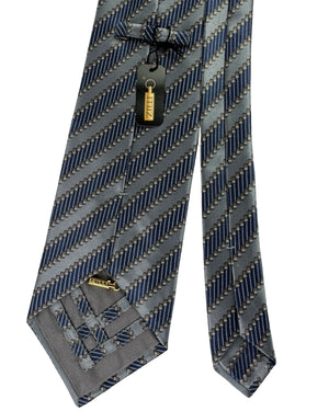 Zilli Tie Gray Blue Diagonal Bar Pattern- Extra Long Necktie