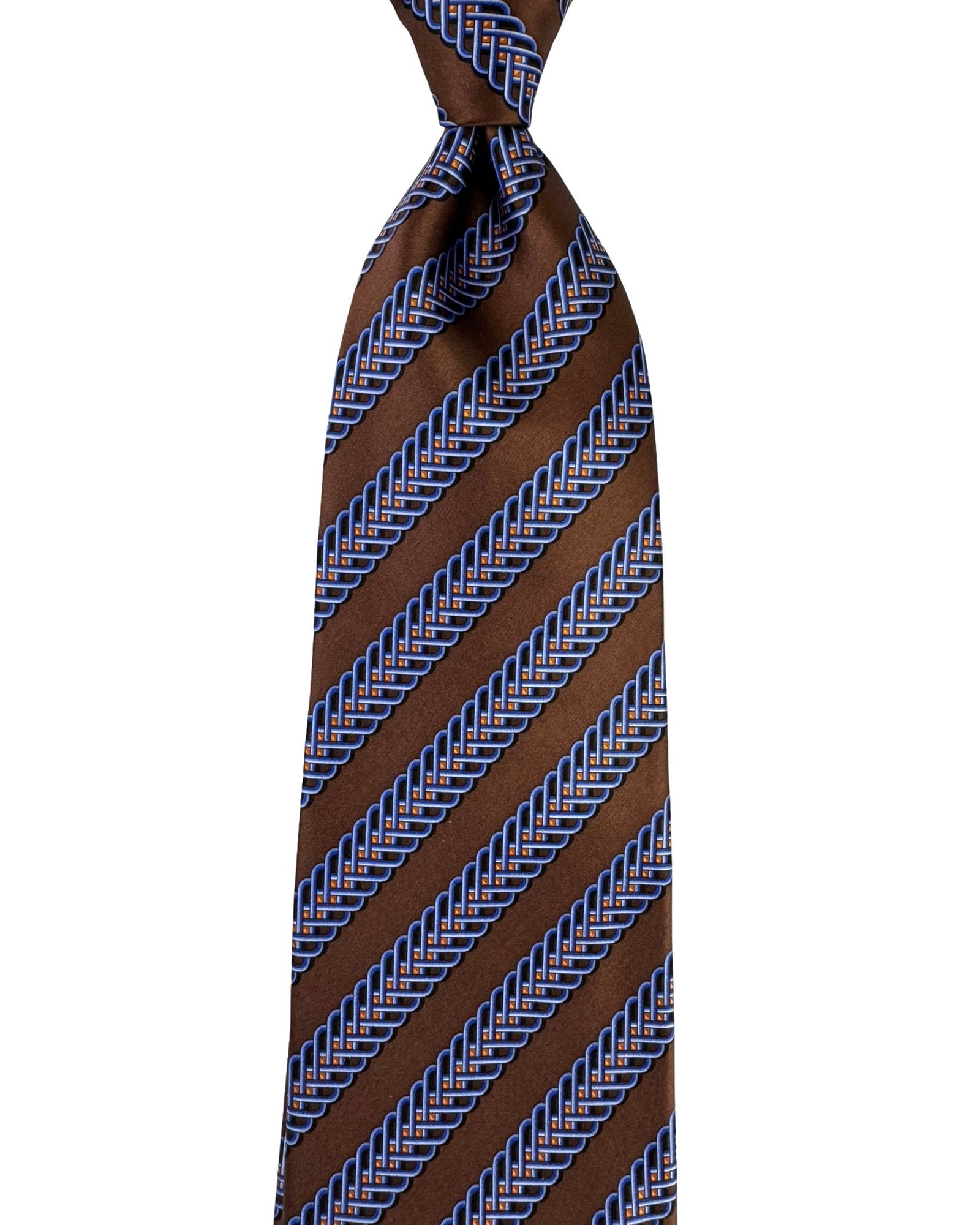 Zilli Extra Long Tie Brown Blue Patterened Stripes