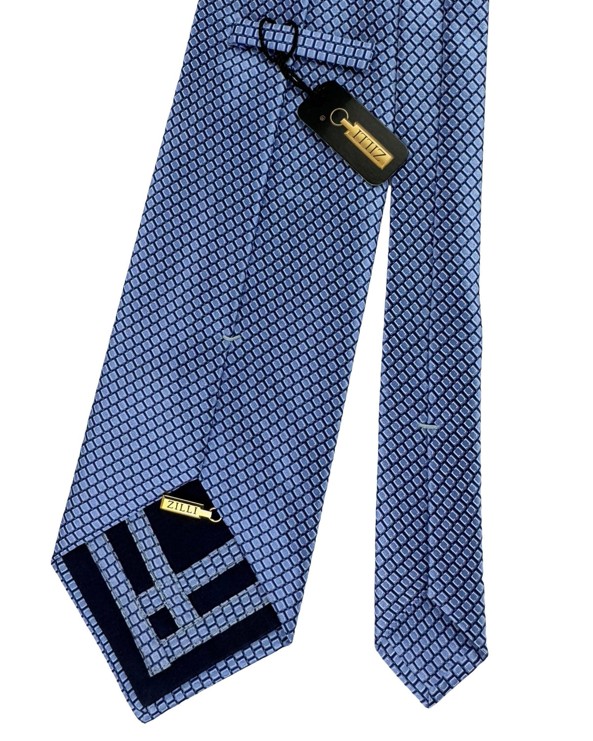 Zilli Tie Blue Micro Square Pattern- Extra Long Necktie