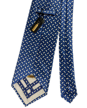 Zilli Tie Blue Ivory Oval Dot Pattern- Extra Long Necktie