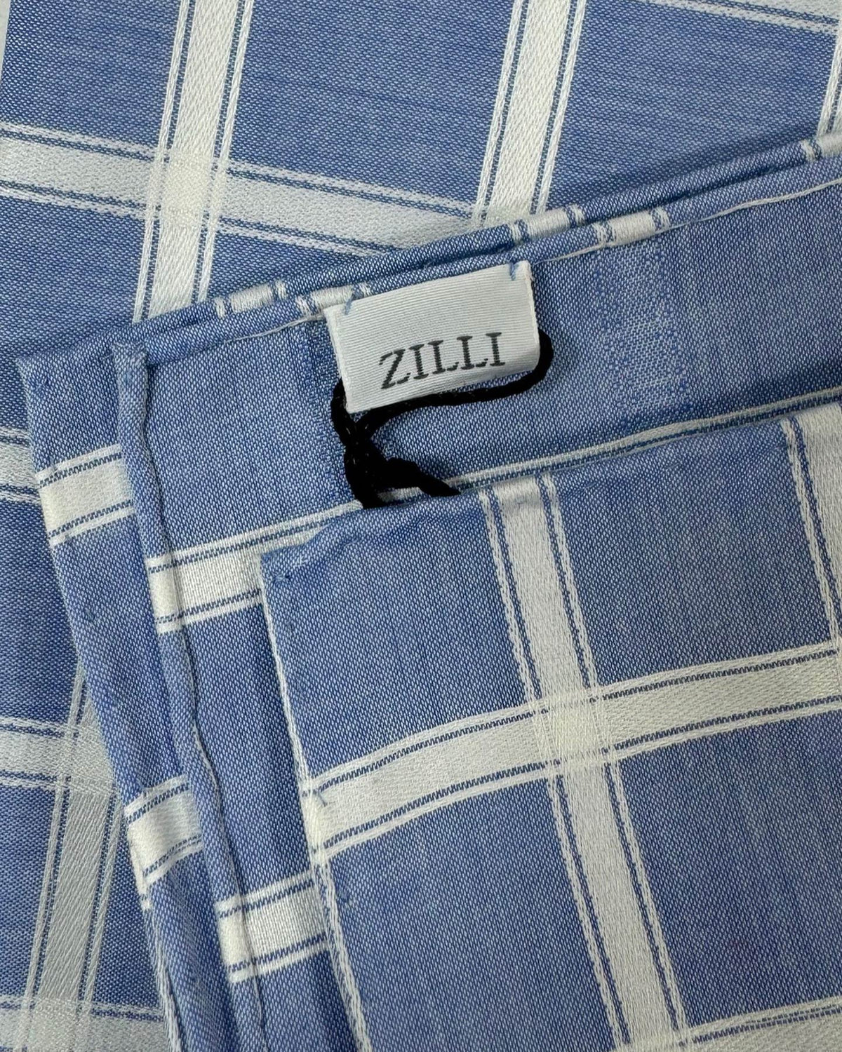 Zilli Cotton Pocket Square Royal Blue White Check BLACK FRIDAY SALE