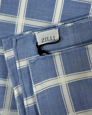 Zilli Cotton Pocket Square Royal Blue White Check sale