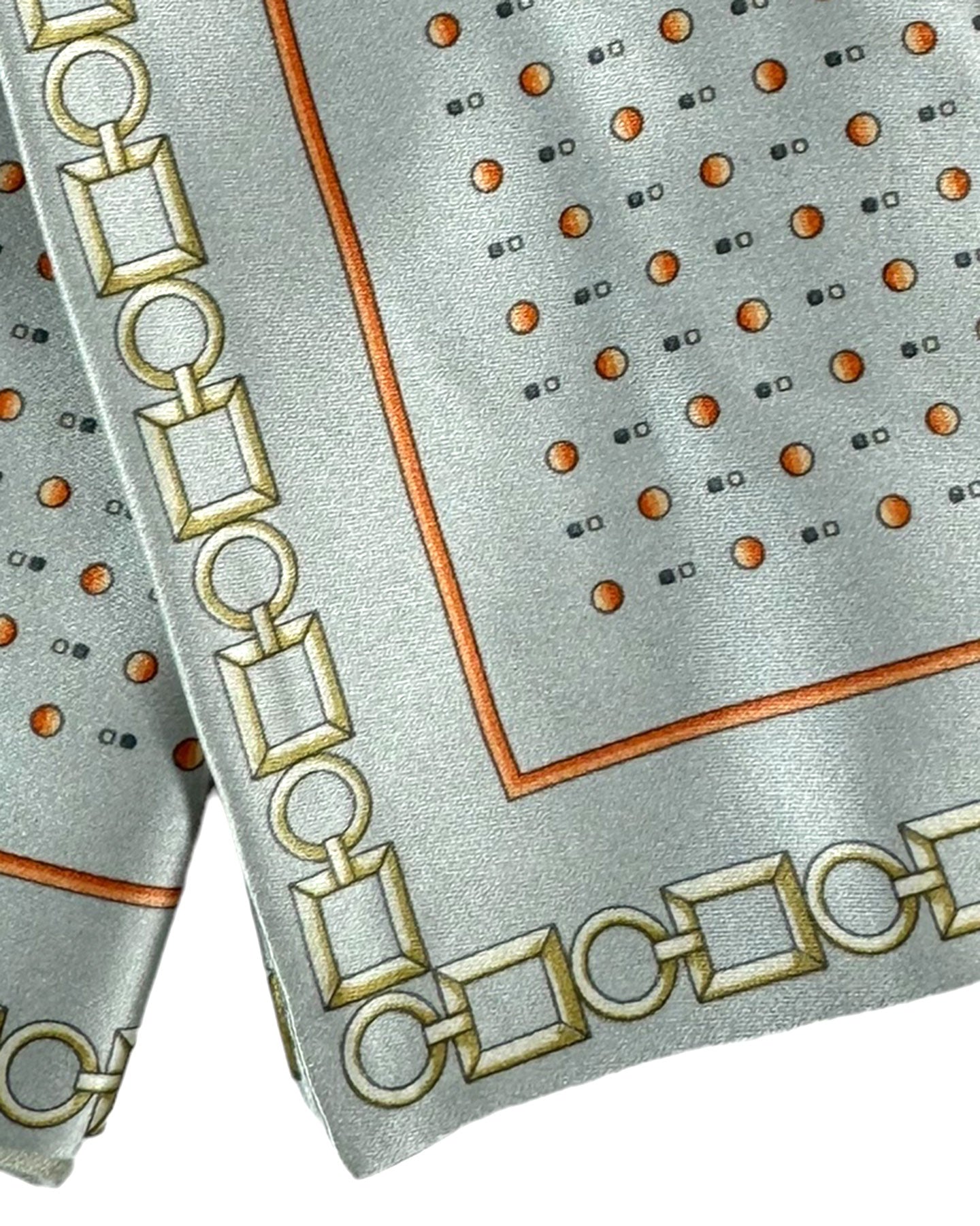 Zilli Silk Pocket Square Gray Orange-Gold Silver Design SALE