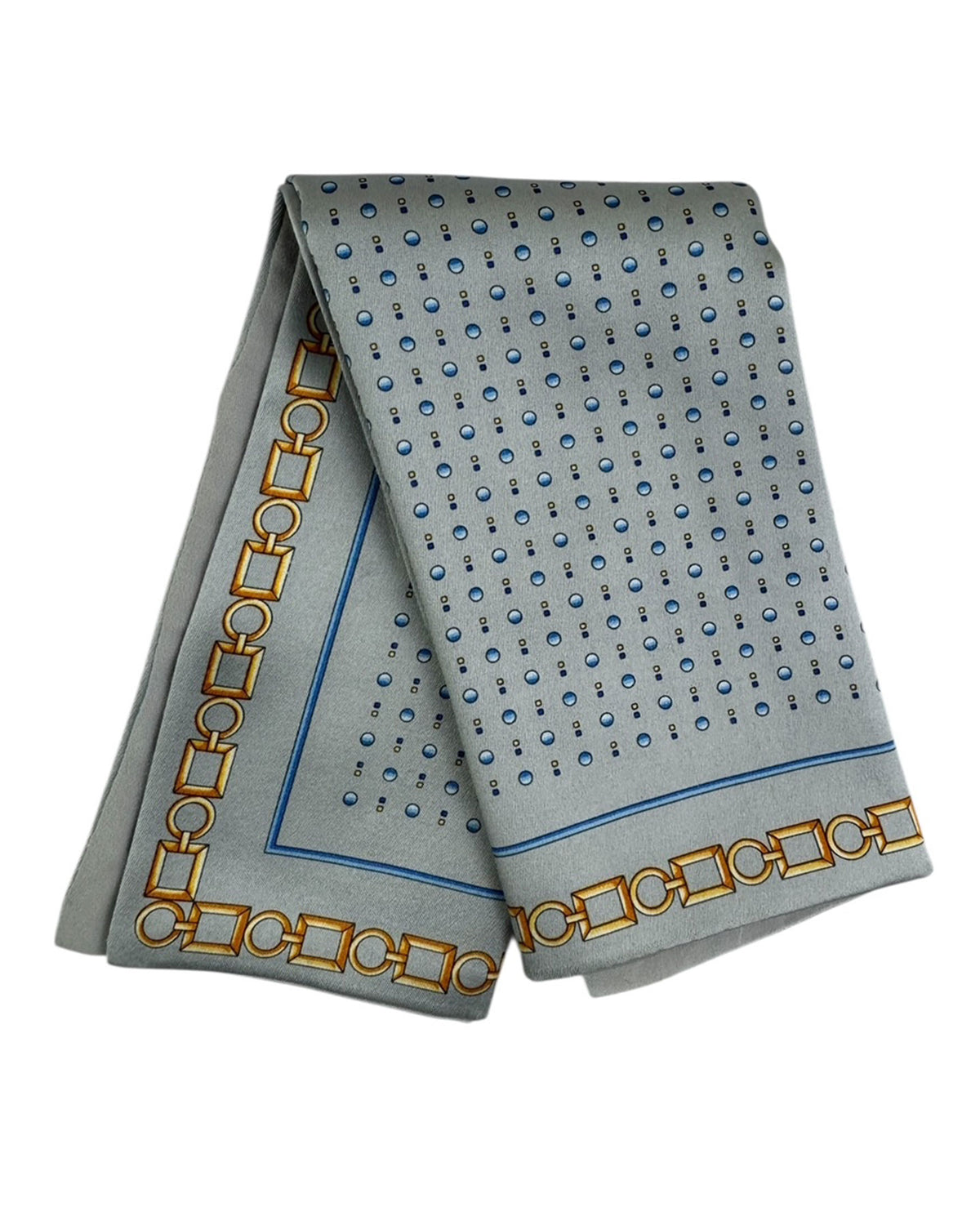 Zilli Silk Pocket Square Gray Blue Gold Chain & Dots SALE