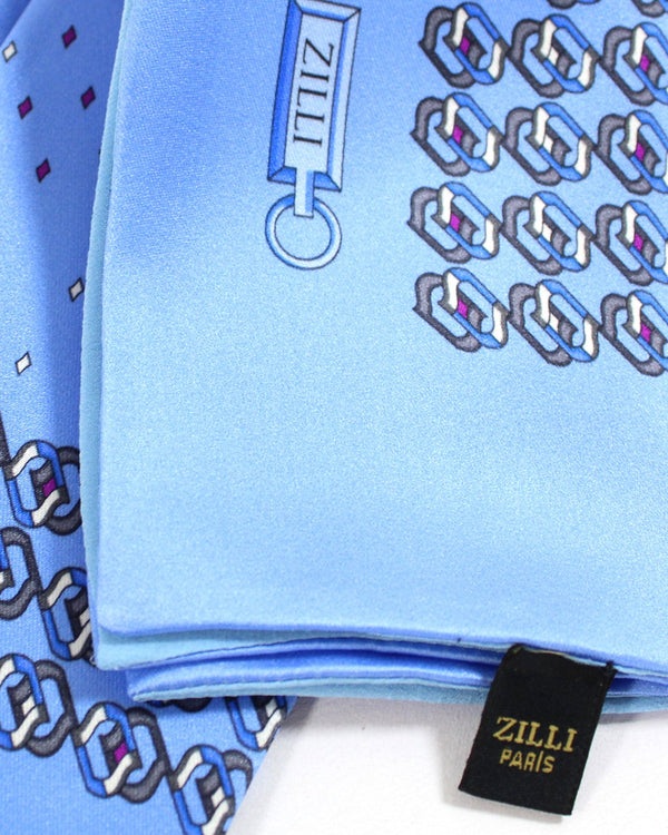 Zilli Pocket Square Sky Blue Gray Geometric Sale