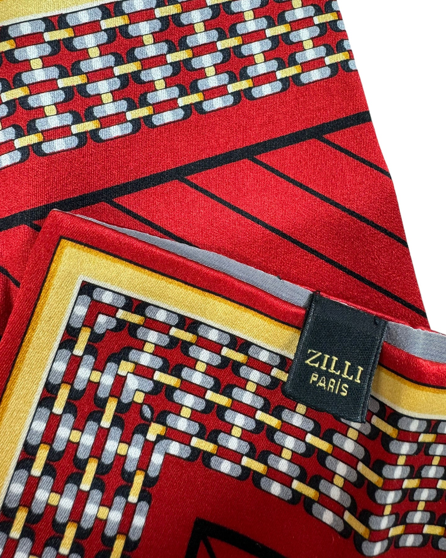 Zilli Silk Pocket Square Red Gold Design 