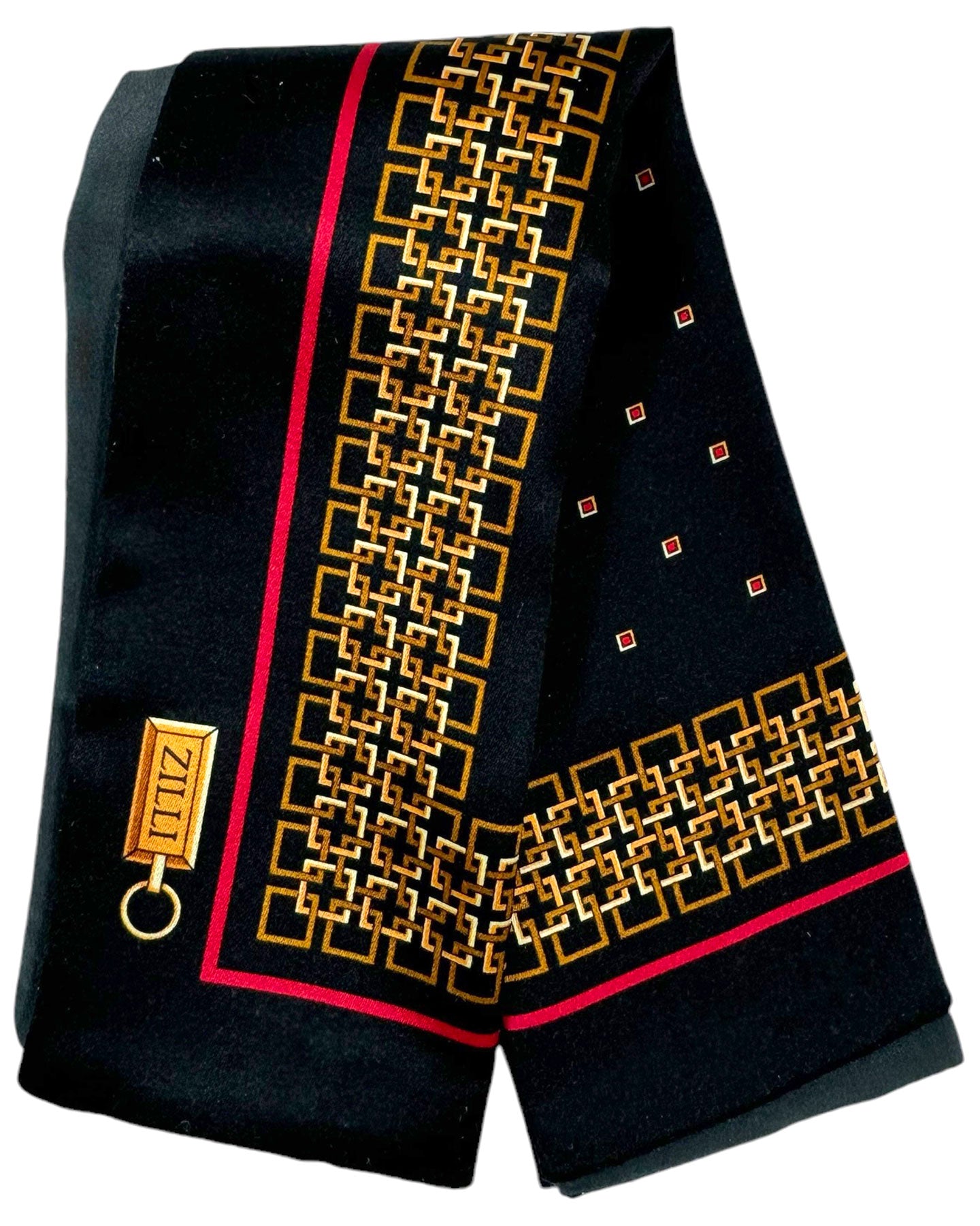 Zilli Silk Pocket Square Black Gold Red Geometric Design