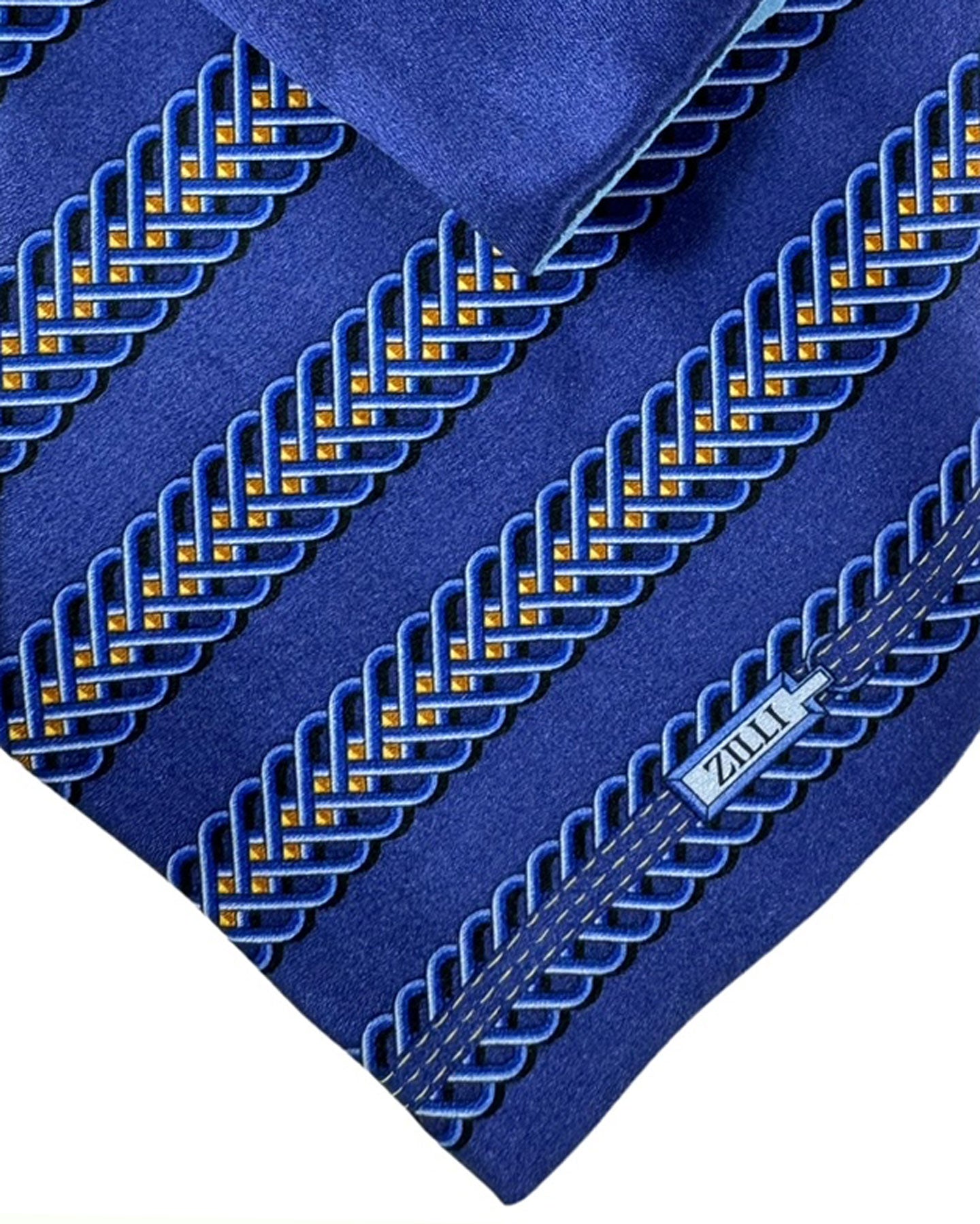 Zilli Tie & Matching Pocket Square Set Navy Gold Stripes Design