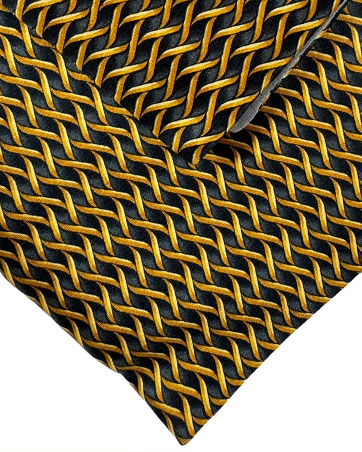 Zilli Tie & Matching Pocket Square Set Black Gold Swirl Design