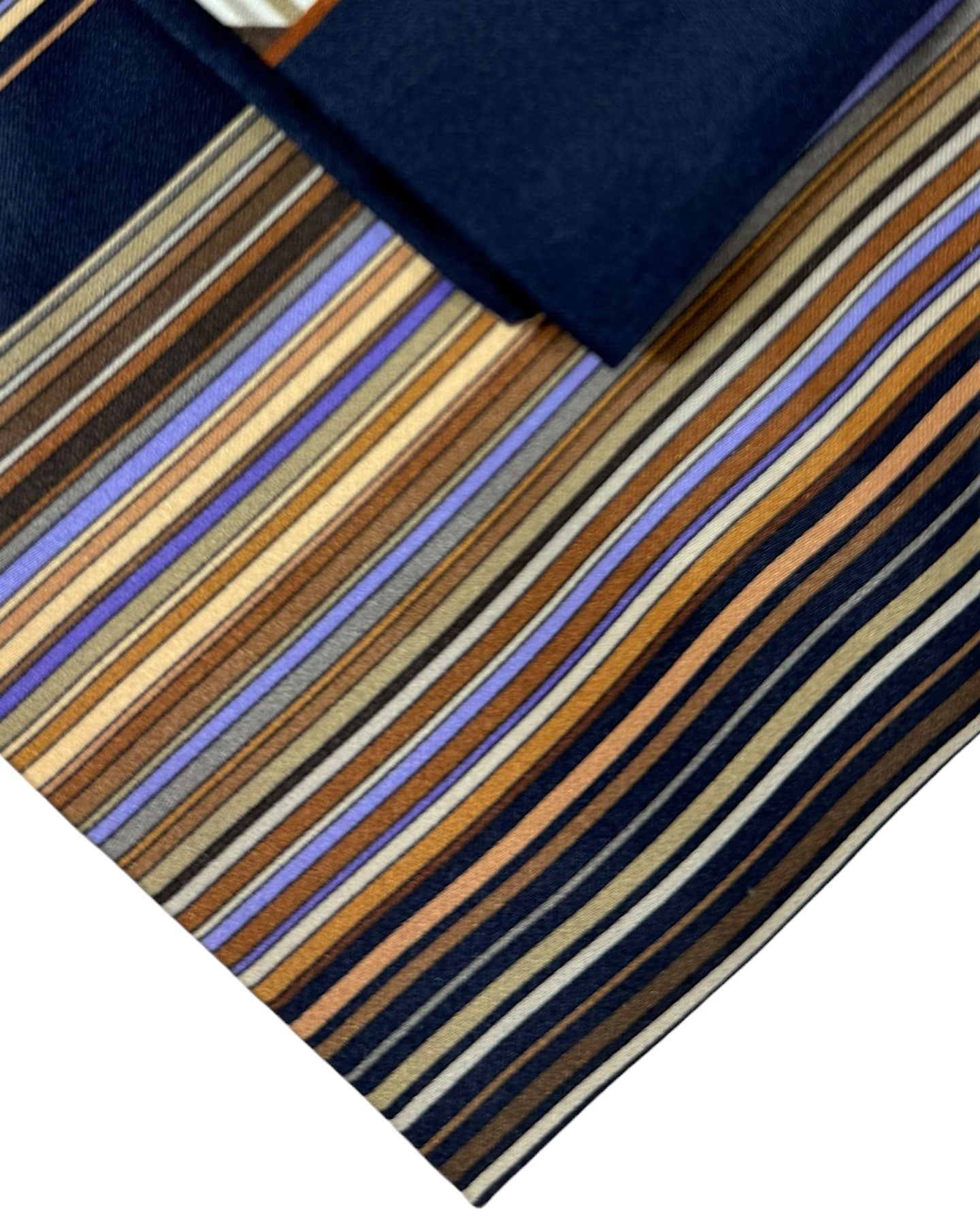 Zilli Tie & Matching Pocket Square Set Brown Lilac Stripes