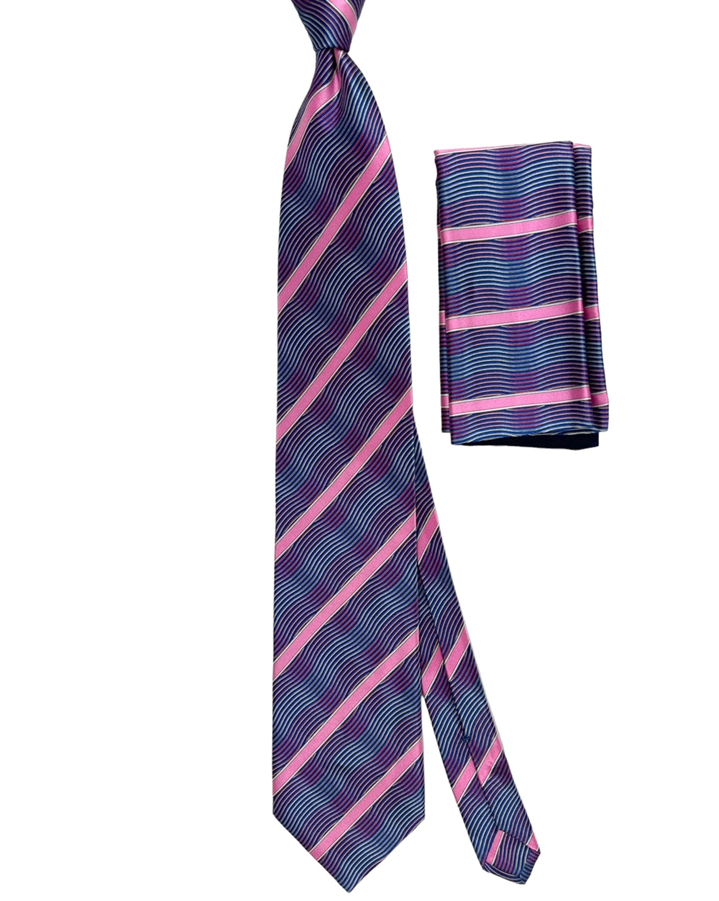 Zilli Tie & Matching Pocket Square Set Pink Gray Swirl Stripe