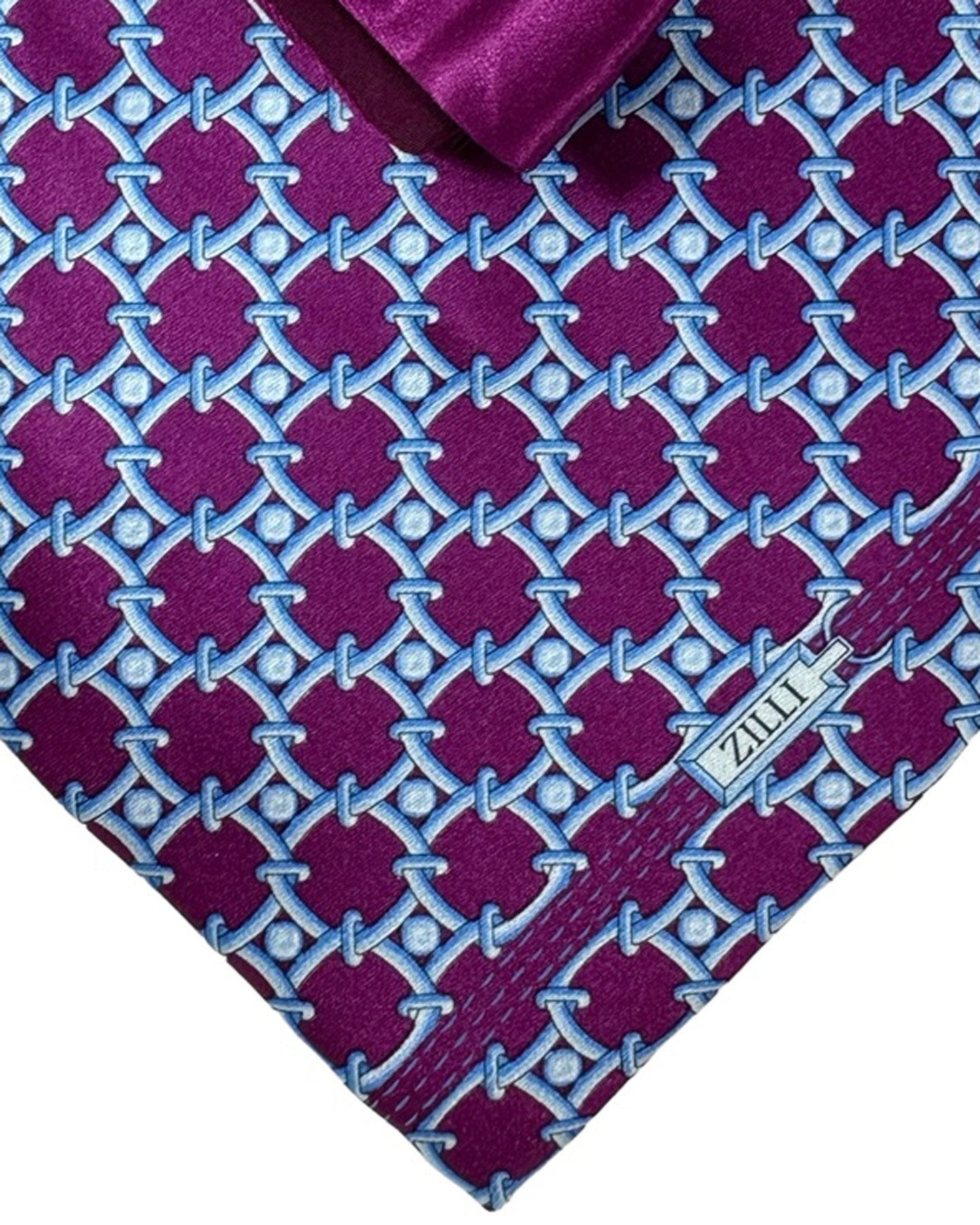 Zilli Tie & Matching Pocket Square Set Purple Blue Geometric