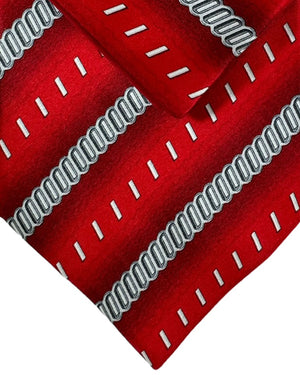 Zilli Tie & Matching Pocket Square Set Red Gray Stripes