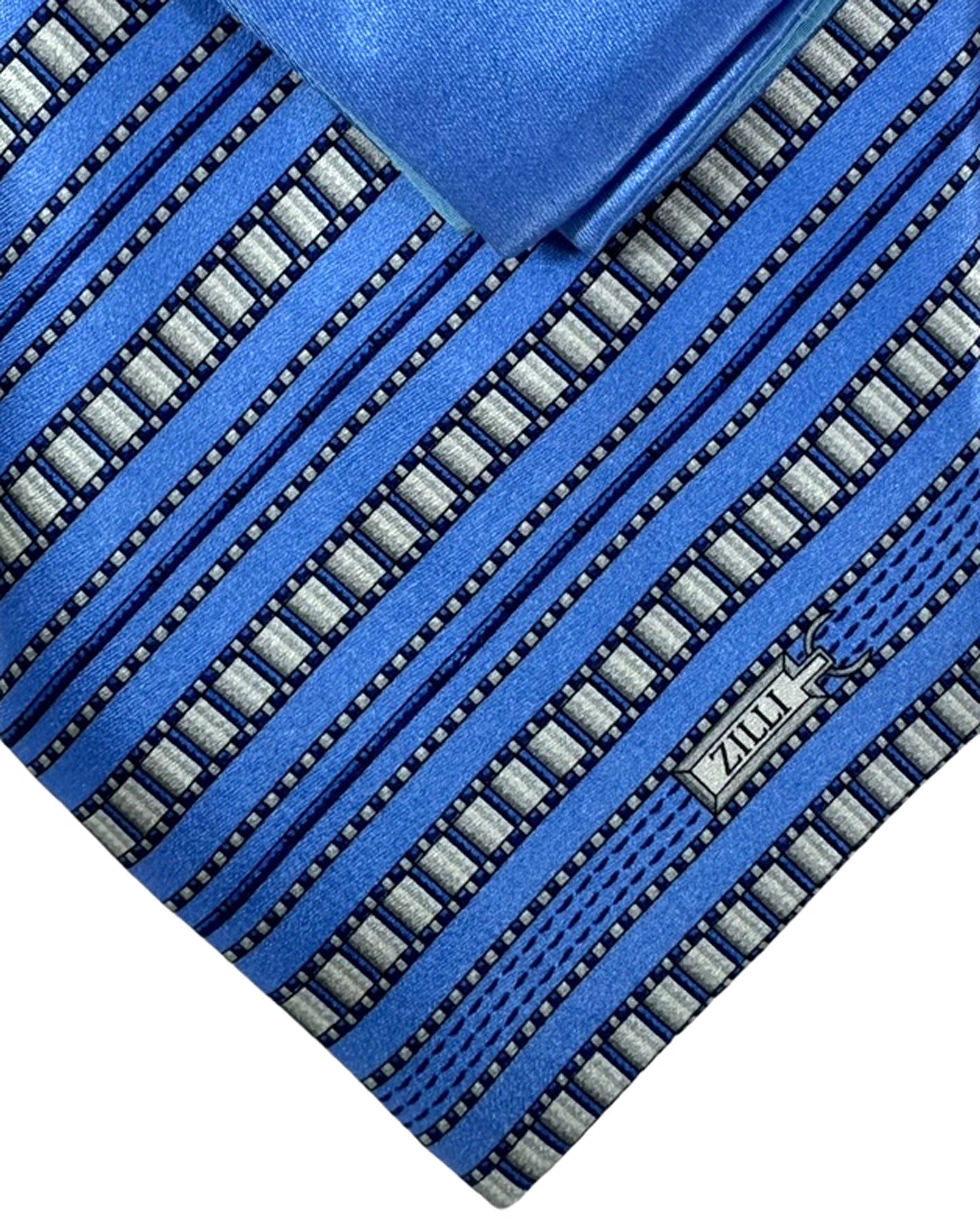 Zilli Tie & Matching Pocket Square Set Blue Stripes