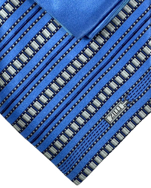 Zilli Tie & Matching Pocket Square Set Blue Stripes