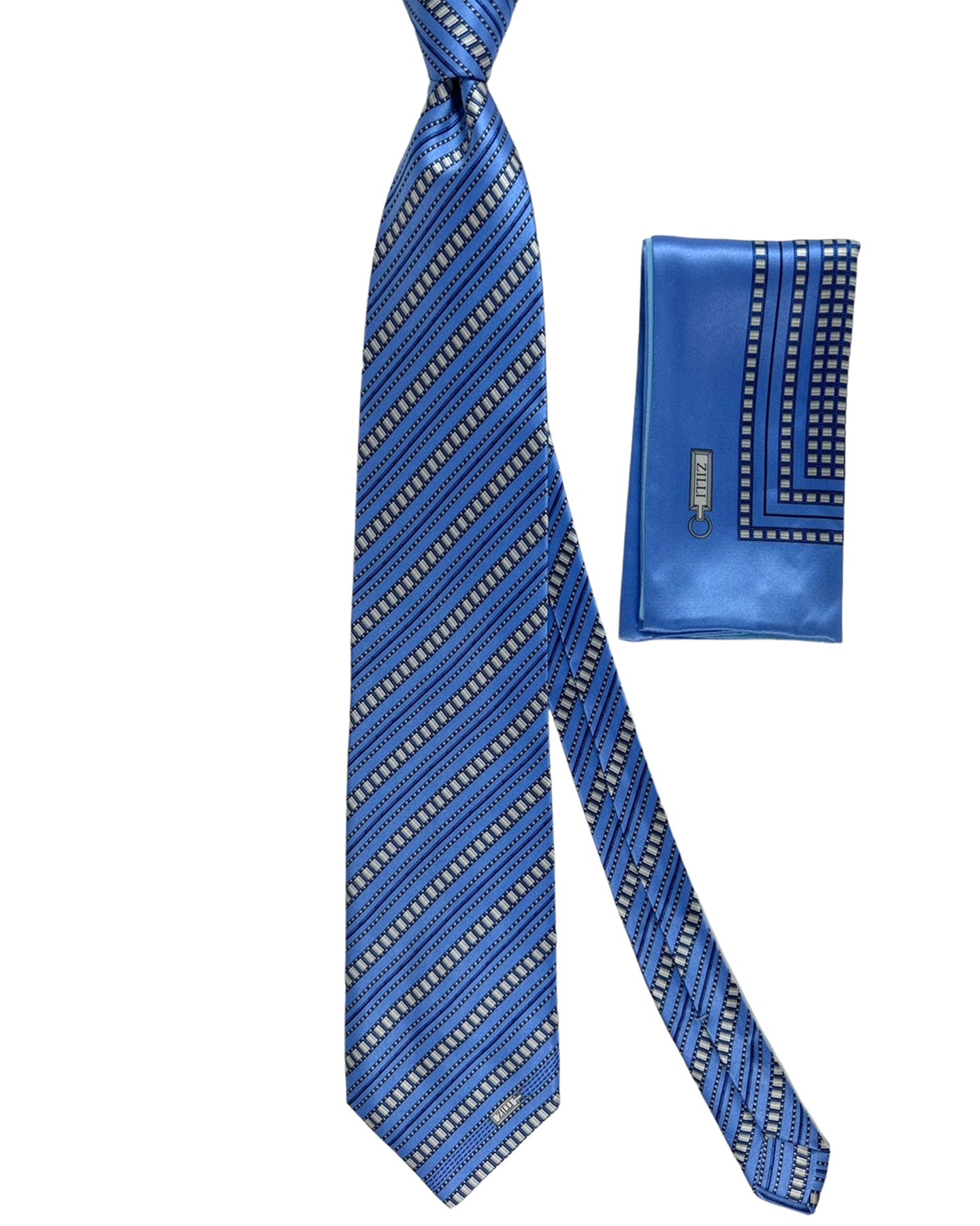 Zilli Tie & Matching Pocket Square Set Blue Stripes