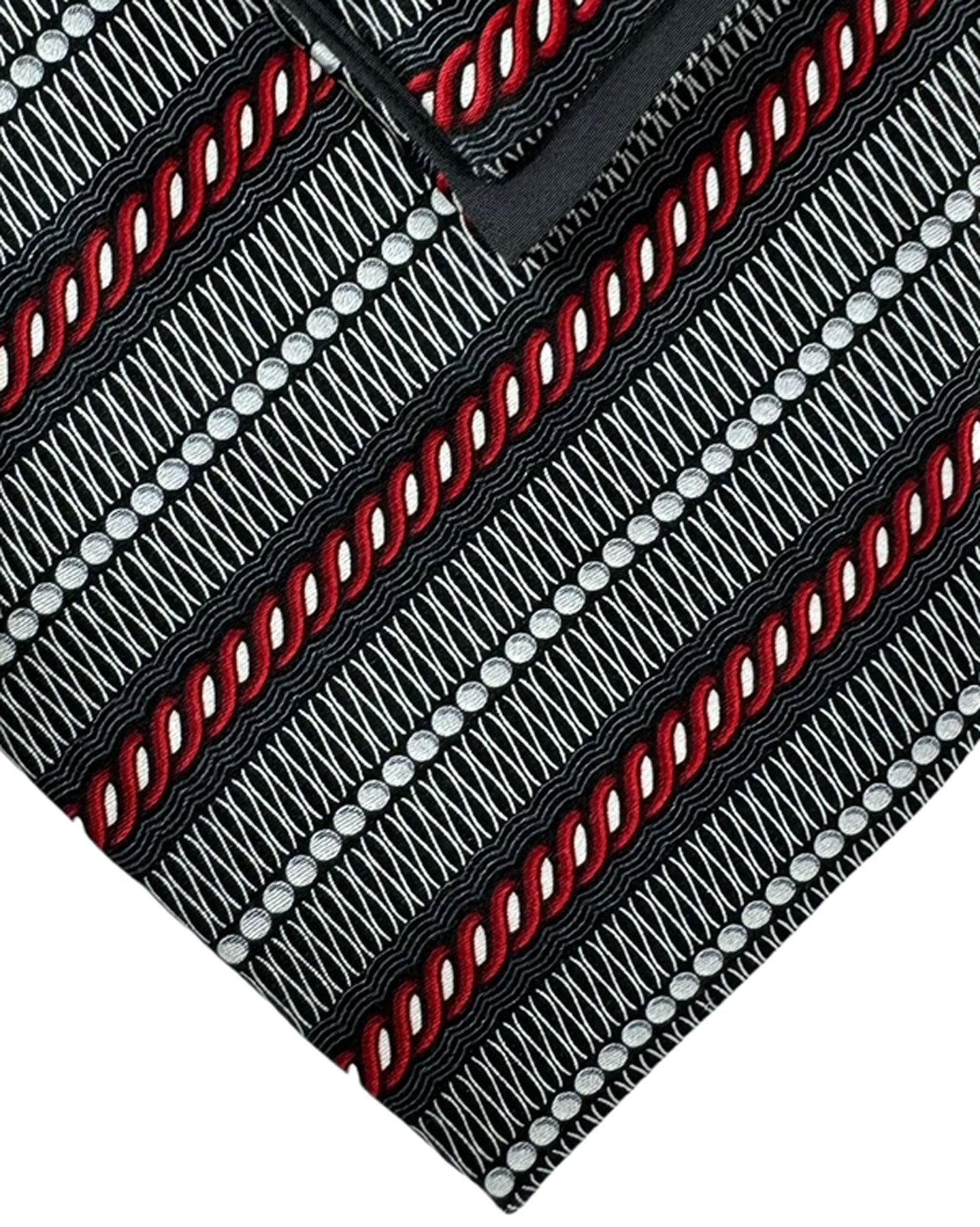 Zilli Tie & Matching Pocket Square Set Gray Red Stripes