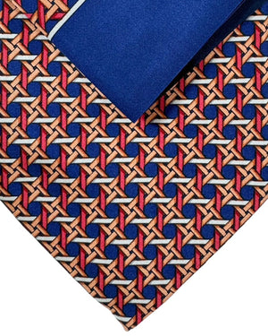 Zilli Tie & Matching Pocket Square Set Midnight Blue Pink Geometric