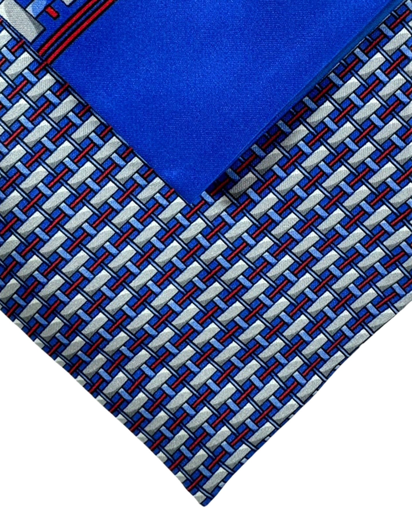 Zilli Tie & Matching Pocket Square Set Midnight Blue Red Gray Stripes